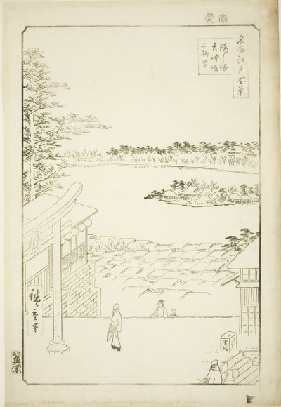 Uitzicht vanaf de Yushima Tenjin-schrijn (Yushima Tenjin sakaue tenbo), uit de serie "Honderd Beroemde Uitzichten van Edo (Meisho Edo hyakkei)" door Utagawa Hiroshige