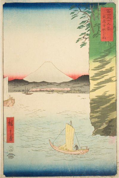 Honmoku in de Provincie Musashi (Musashi Honmoku no hana), uit de serie "Zesendertig Zichten op de Berg Fuji (Fuji sanjurokkei)" door Utagawa Hiroshige