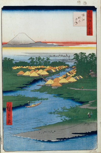 Horie en Nekozane Honderd Beroemde Zichten van Edo, 1856-1858 door Utagawa Hiroshige