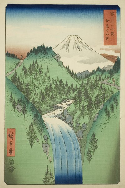 In de Bergen van de Izu Provincie (Izu no sanchu), uit de serie "Zesendertig Zichten op de Fuji (Fuji sanjurokkei)" door Utagawa Hiroshige