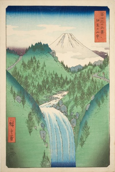 In de Bergen van de Izu Provincie (Izu no sanchu), uit de serie "Zesendertig Zichten op de Berg Fuji (Fuji sanjurokkei)" door Utagawa Hiroshige