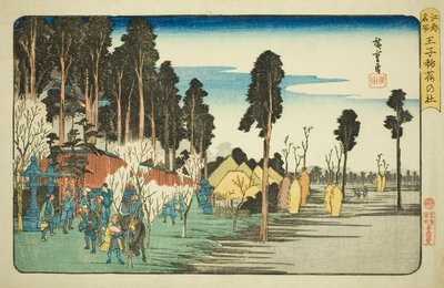 Inari-schrijn bij Oji (Oji Inari no yashiro), uit de serie "Beroemde Plaatsen in Edo (Koto meisho)" door Utagawa Hiroshige