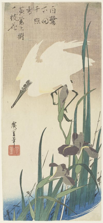 Iris en Reiger, 1832-1834 door Utagawa Hiroshige