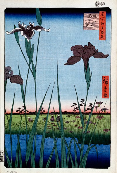Iris bij Horikiri Honderd Beroemde Zichten van Edo, 1856-1858 door Utagawa Hiroshige