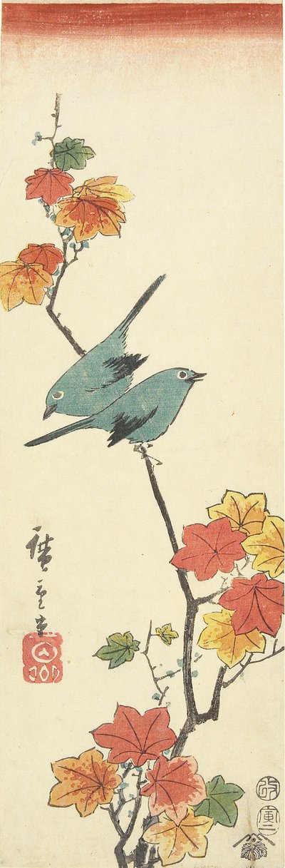Japanse Witoogjes op een Esdoorn Tak, 1854 door Utagawa Hiroshige