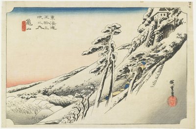 Kameyama--Helder Weer na Sneeuw, c.1833 door Utagawa Hiroshige