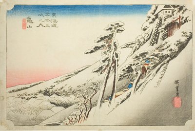 Kameyama: Weer opgeklaard na sneeuw, uit de serie "Drieënvijftig stations van de Tokaido," ook bekend als de Hoeido Tokaido door Utagawa Hiroshige