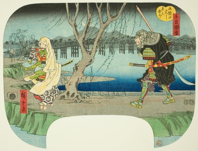 Duizend Mensen Doden bij de Gojo Brug, uit de serie "Scènes uit het Leven van Yoshitsune" door Utagawa Hiroshige