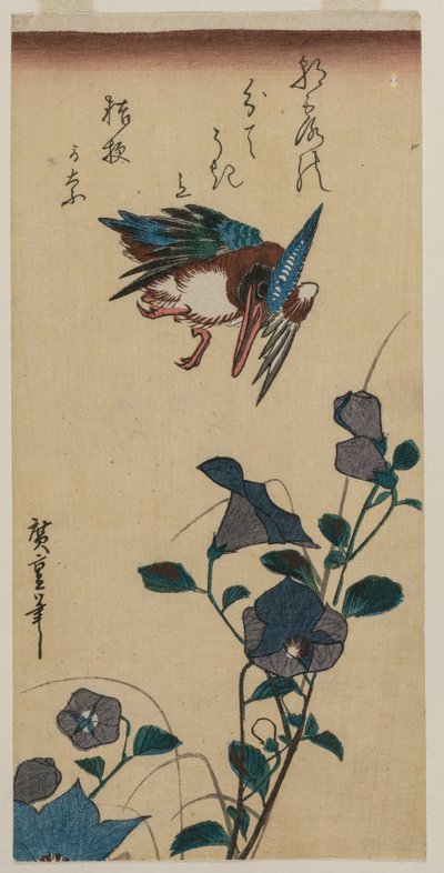 IJsvogel en Chinese Klokbloemen door Utagawa Hiroshige