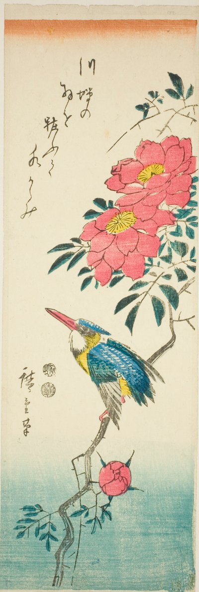 IJsvogel en Rozen door Utagawa Hiroshige