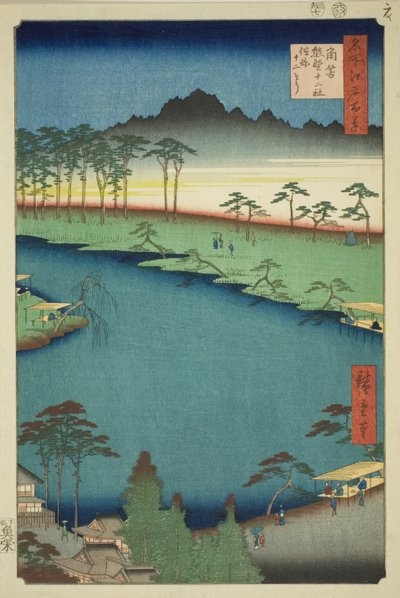 Kumano Junisha-schrijn in Tsunohazu, bekend als Juniso, uit de serie "Honderd beroemde uitzichten van Edo" door Utagawa Hiroshige