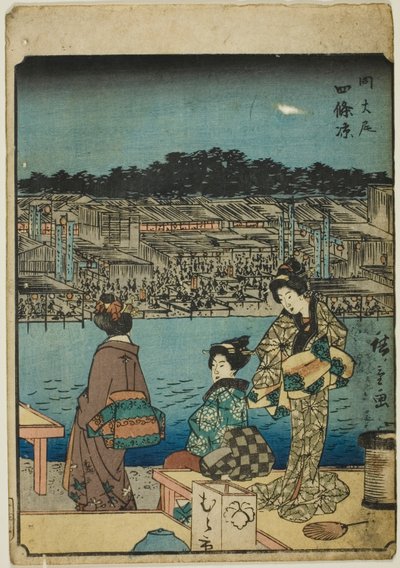 Kyoto: Avondkoelte bij Shijo (Onajiku taibi, Shijo suzumi), uit de serie "Drieënvijftig stations [van de Tokaido] (Gojusan tsugi)," ook bekend als de Figure Tokaido (Jinbutsu Tokaido) door Utagawa Hiroshige