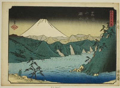 Meer in de Hakone-bergen (Hakone sanchu kosui), uit de serie "Zesendertig gezichten op de berg Fuji (Fuji sanjurokkei)" door Utagawa Hiroshige