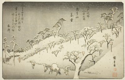 Blijvende sneeuw op Asukayama (Asukayama no bosetsu), uit de serie "Acht uitzichten in de omgeving van Edo (Edo kinko hakkei no uchi)" door Utagawa Hiroshige