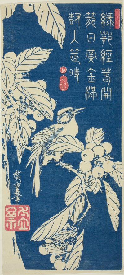 Loquat en vogel door Utagawa Hiroshige