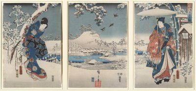 Liefhebbers in een Winterlandschap door Utagawa Hiroshige