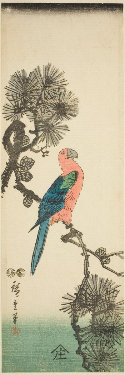 Ara op dennen tak door Utagawa Hiroshige