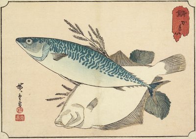 Makreel en Heilbot, begin 19e eeuw door Utagawa Hiroshige