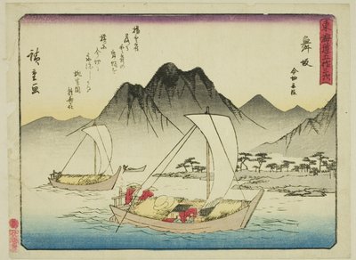 Maisaka: De Veerboot bij Imagiri, uit de serie "Drieënvijftig Stations van de Tokaido," ook bekend als de Tokaido met Gedicht door Utagawa Hiroshige