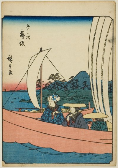 Maisaka, uit de serie "Drieënvijftig stations [van de Tokaido] (Gojusan tsugi)," ook bekend als de Figure Tokaido (Jinbutsu Tokaido) door Utagawa Hiroshige