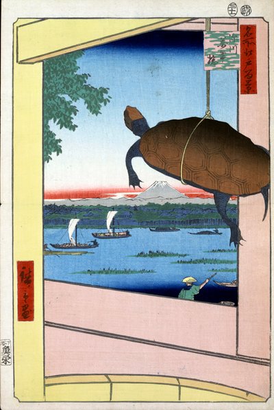 Mannenbrug en het Fukagawa-district Honderd Beroemde Zichten van Edo, 1856-1858 door Utagawa Hiroshige