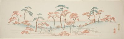 Esdoorns bij de Kaianji-tempel (Kaianji koyo), uit een ongetitelde serie van beroemde uitzichten van de buitenwijken van Edo door Utagawa Hiroshige
