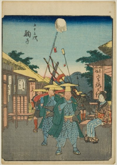 Mariko, uit de serie "Drieënvijftig Stations [van de Tokaido] (Gojusan tsugi)," ook bekend als de Figuren Tokaido (Jinbutsu Tokaido) door Utagawa Hiroshige