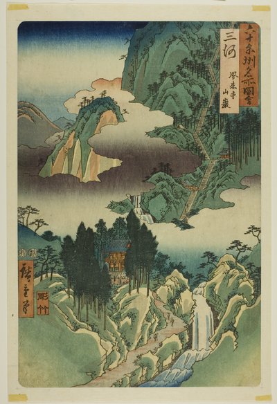 Provincie Mikawa: Horai Tempel in de Bergen (Mikawa, Horaiji sangan), uit de serie "Beroemde Plaatsen in de Zestig Provincies (Rokujuyoshu meisho zue)". door Utagawa Hiroshige