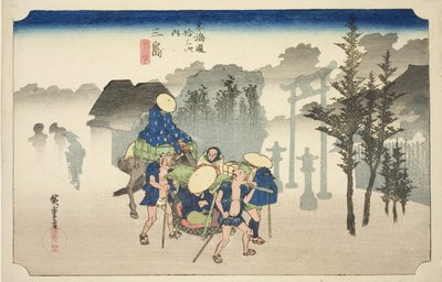 Mishima: Ochtendmist, uit de serie "Drieënvijftig Stations van de Tokaido-weg" door Utagawa Hiroshige