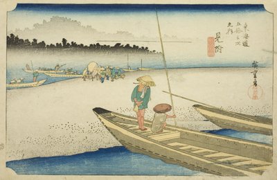 Mitsuke: Uitzicht op de Tenryu-rivier, uit de serie "Drieënvijftig stations van de Tokaido" door Utagawa Hiroshige