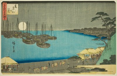 Maan bij Takanawa (Takanawa no tsuki), uit de serie "Drie Uitzichten van Beroemde Plaatsen in Edo (Edo meisho mittsu no nagame)" door Utagawa Hiroshige
