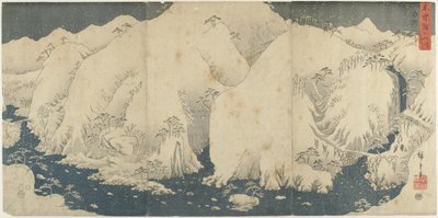 Berg en rivier bij Kiso-pas, augustus 1857 door Utagawa Hiroshige