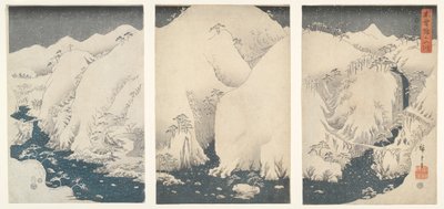 Bergen en Rivieren langs de Kiso Snelweg onder Sneeuw door Utagawa Hiroshige