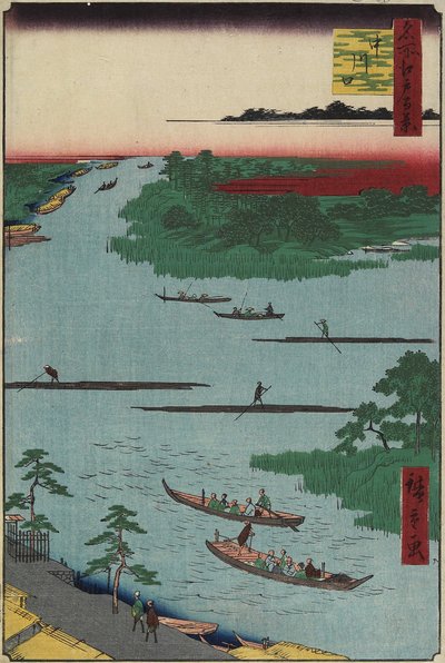 Monding van de Nakagawa Rivier door Utagawa Hiroshige