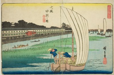 Nakasu bij Ohashi, uit de serie "Uitzonderlijke Zichten van Edo" door Utagawa Hiroshige