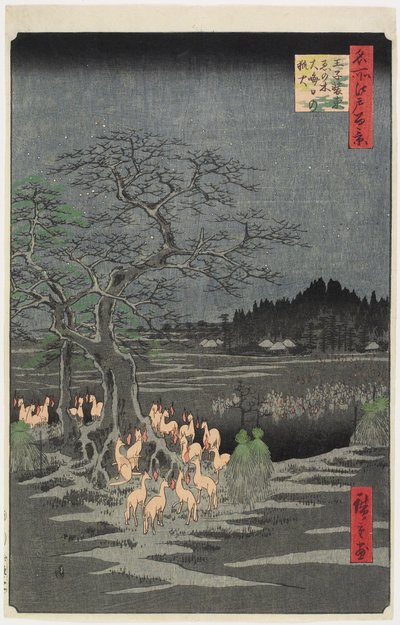 Oudejaarsavond Vossenbranden bij Nettle Tree, O_ji, september 1857 door Utagawa Hiroshige