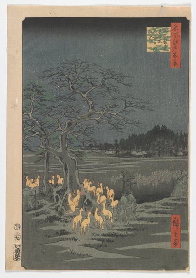 Oudejaarsavond vossenbranden bij de Veranderende Boom, Edo-periode door Utagawa Hiroshige