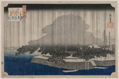 Nachtregen in Karasaki, uit de serie Acht Zichten van Omi, ca. 1835 door Utagawa Hiroshige