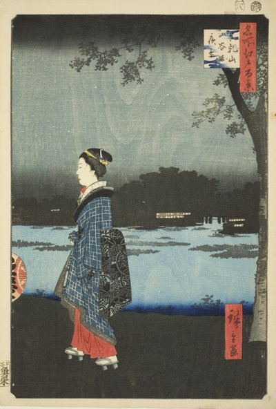 Nachtzicht op Matsuchi Heuvel en het San’ya Kanaal, uit de serie "Honderd Beroemde Zichten van Edo" door Utagawa Hiroshige