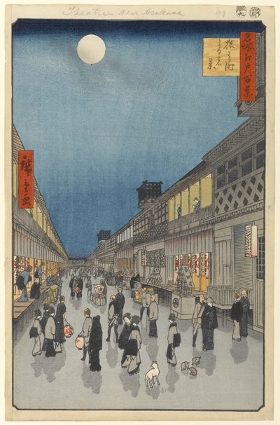 Nachtzicht van Sarawaka-machi, nr. 90 uit Honderd Beroemde Zichten van Edo door Utagawa Hiroshige