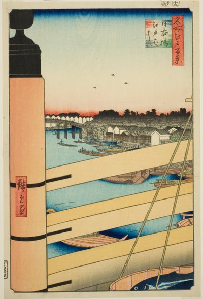 Nihonbrug en Edobrug, uit de serie "Honderd Beroemde Zichten van Edo" door Utagawa Hiroshige