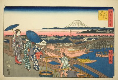 Nihon Bridge naar Edo Bridge, uit de serie "Beroemde Plaatsen in Edo" door Utagawa Hiroshige