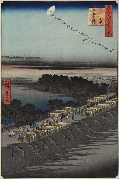 Nihon Embankment, Yoshiwara, april 1857 door Utagawa Hiroshige