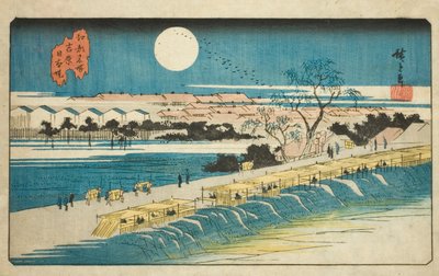 Nihon-dijk bij de Yoshiwara (Yoshiwara Nihon-zutsumi), uit de serie "Beroemde plaatsen in Edo (Koto meisho)" door Utagawa Hiroshige
