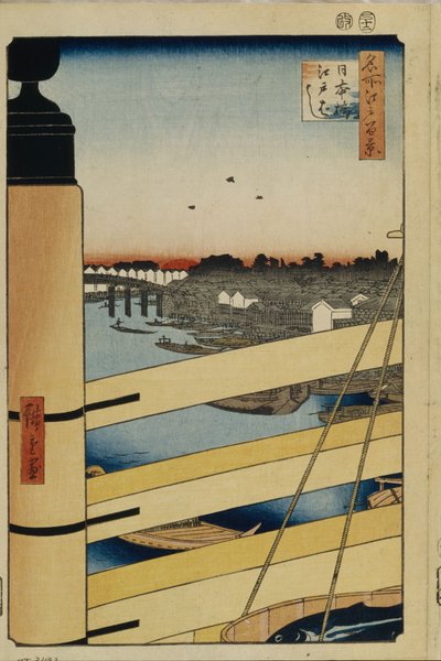 Nihonbashi en Edobashi Bruggen Honderd beroemde uitzichten van Edo, 1856-1858 door Utagawa Hiroshige