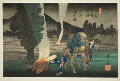 Nr. 19: Karuizawa, uit de serie "Negenenzestig Stations van de Kisokaido (Kisokaido rokujukyu tsugi no uchi)" door Utagawa Hiroshige