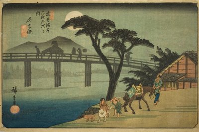 Nr. 28: Nagakubo, uit de serie "Negenenzestig stations van de Kisokaido (Kisokaido rokujukyu tsugi no uchi)" door Utagawa Hiroshige