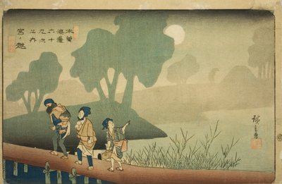 Nr. 37: Miyanokoshi, uit de serie "Negenenzestig stations van de Kisokaido (Kisokaido rokujukyu tsugi no uchi)" door Utagawa Hiroshige