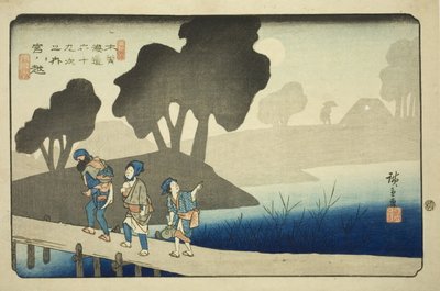 Nr. 37: Miyanokoshi, uit de serie "Negenenzestig stations van de Kisokaido" door Utagawa Hiroshige
