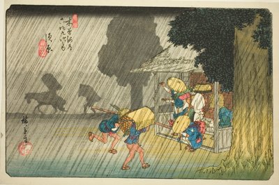 Nr. 40: Suhara, uit de serie "Negenenzestig Stations van de Kisokaido (Kisokaido rokujukyu tsugi no uchi)" door Utagawa Hiroshige